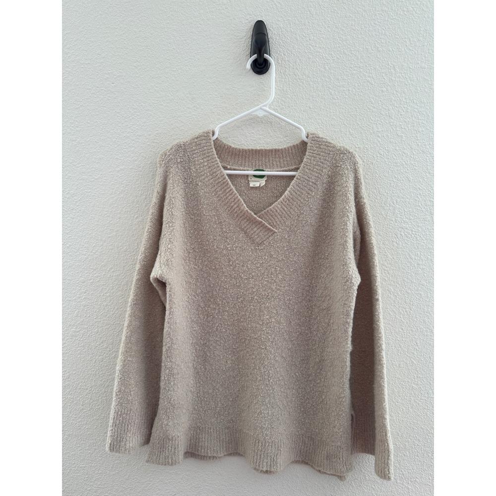 Anthropologie V-Neck Sweater Womens Small Beige Merino Alpaca Boucle Knit